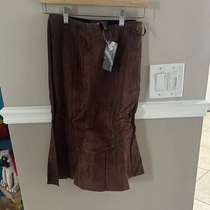 Shape FX Chocolate Brown Suede Peplum Skirt Sz S